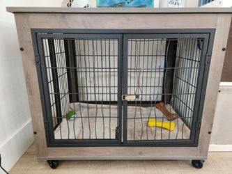 Wooden Dog Crate with Metal Bars