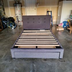 Full Size Bed Frame With Slide Out Drawer And Slats