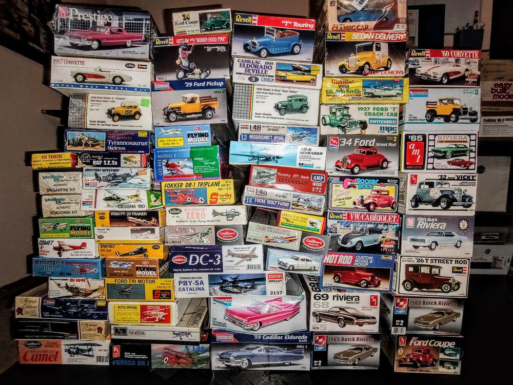 Vintage MODEL Cars Airplanes Kits.Kits Still In Plastic Never Opened All Different Manufacturers