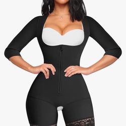 Full Body Waist Trainer for Women Zipper Tummy Control Bodysuit Upper Arm Shaper Open Bust Slimmer Corset Shapewear