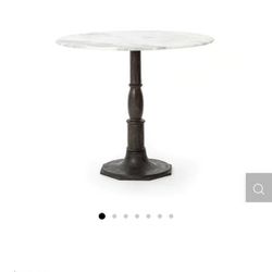 French Industrial White Marble Top Round Bistro Table With Chairs 