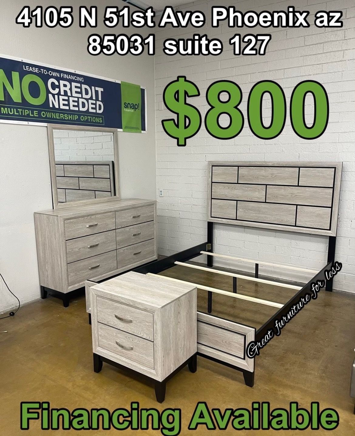 Queen Size Bedroom Set Color Beis Include Bed Frame Dresser Mirror And Nightstand Brand New