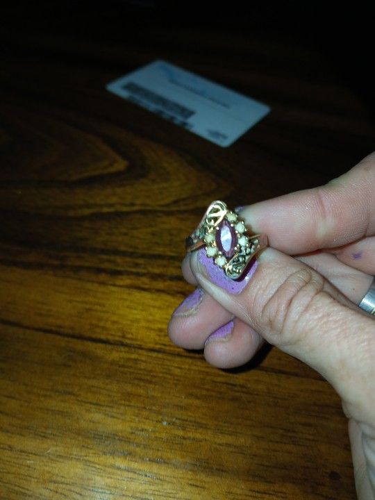 Victorian 14k Garnet And Seed Pearls Ring