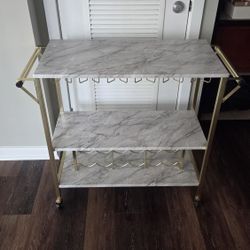 Bar Cart with Wine Bottle Storage and Wine Glass Rack