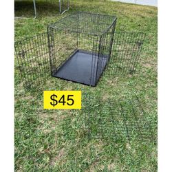 Double Door Metal Wire Dog J with Leak-Proof Pan，42 inch, kennel, dog or cat house,  “A Little Broken”