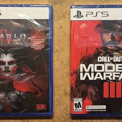 PS5 Video Games. New. Unopened. Call of Duty III Modern Warfare and Diablo IV $40 each. Both for $70