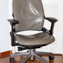 Steelcase leap V2 Ergonomic Chair Genuine Leather And Polished Metal.