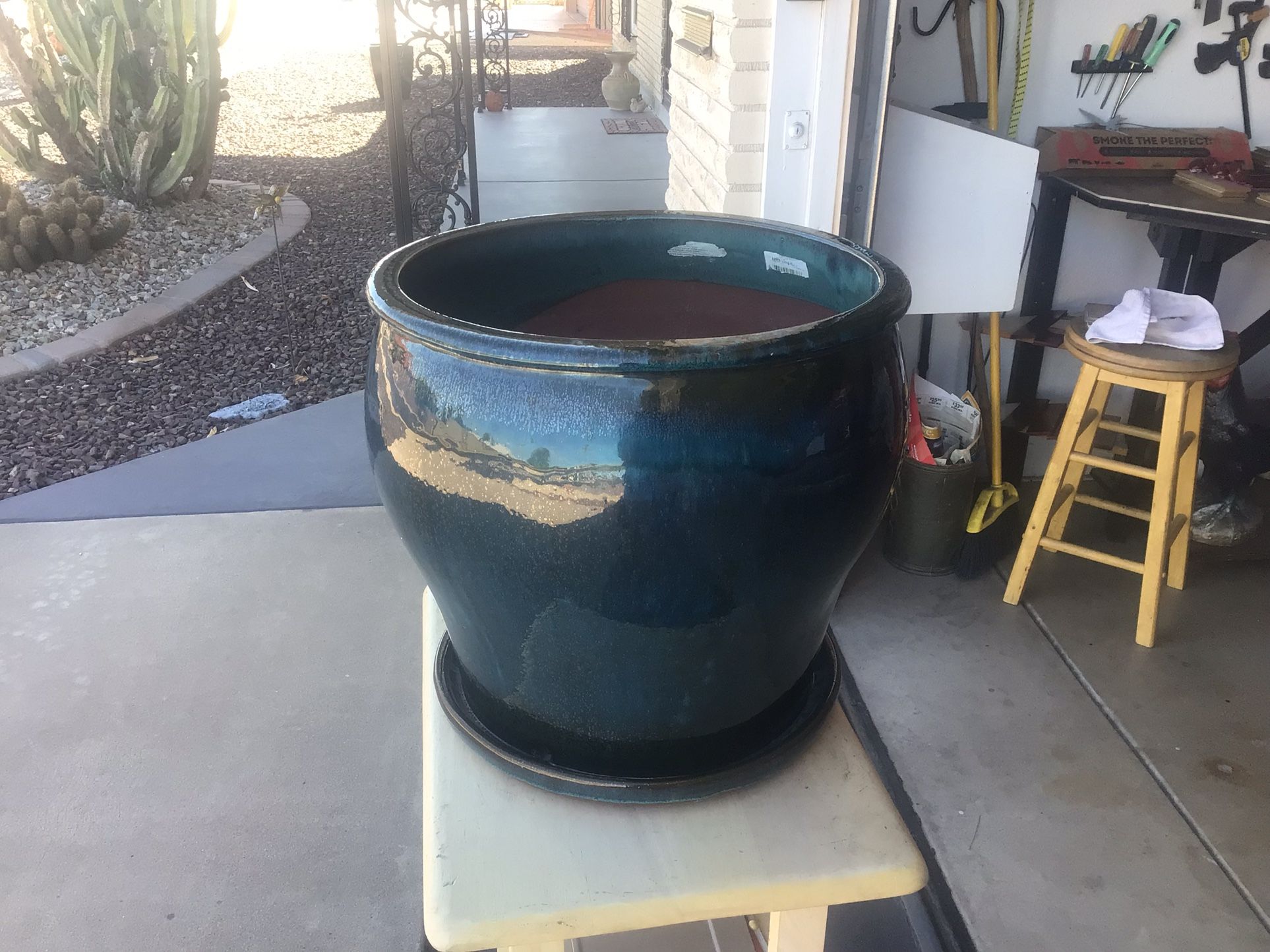 15 1/2” Large Terracotta Glazed Flower Pot