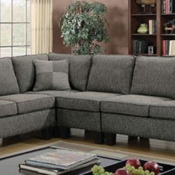 Brand New Grey Transitional Style Sectional Sofa (Pillows Included)
