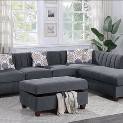 Brand New Dark Grey Sectional Sofa w Storage Ottoman 