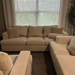 Belosic 3 Piece Living Room Set Fabric Beige Chenille