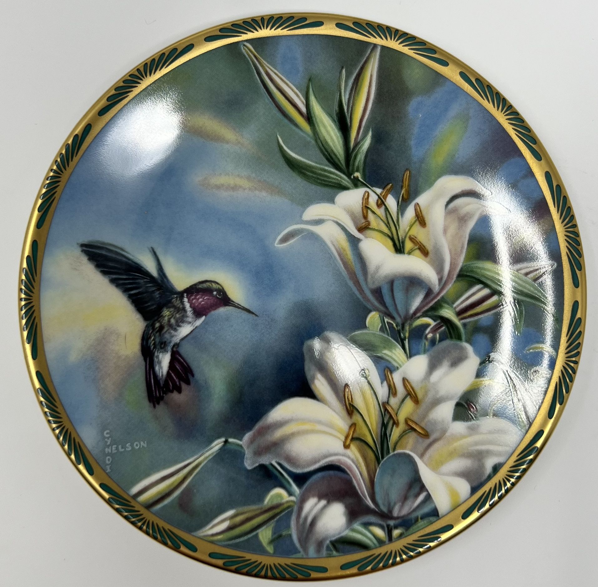 Vintage Pickard Ruby-throated Hummingbird And Lilies