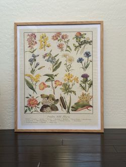 Botanical Wildflowers Framed  Tapestry  25x31”