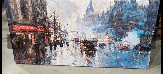 Busy Rainy City Street Wall Art