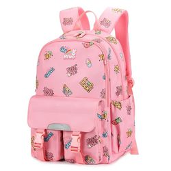 School Backpacks for Girls, Canvas Kids Schoolbag Casual Bookbag for Child Teens, Pink