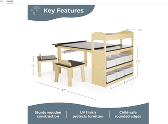 Guidecraft Kids Deluxe Art Center – Table + 2 Stools