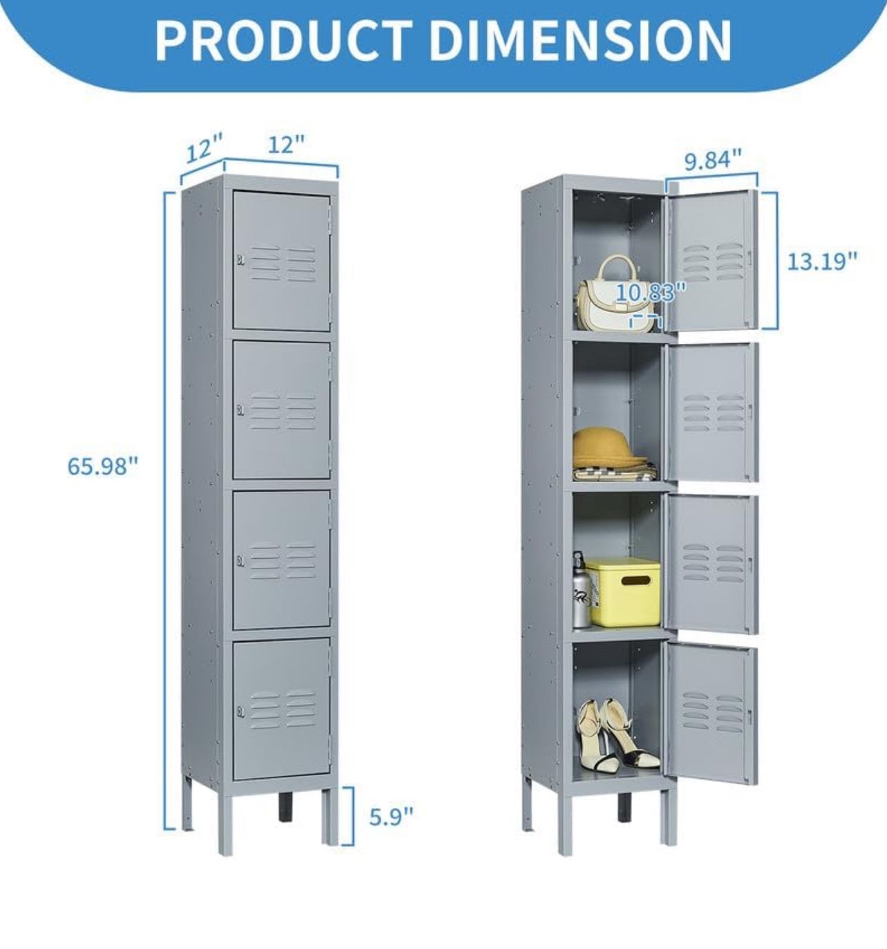 4 Doors Locker for Employees, Metal Locker Storage Cabinet for Home Office School Gym