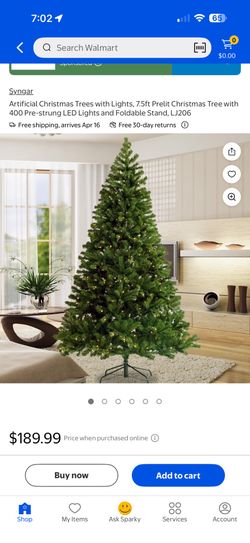Artificial Christmas Trees with Lights, 7.5ft Prelit Christmas Tree with 400 Pre-strung LED Lights