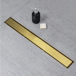 SaniteModar Linear Shower Drain, Gold Shower Drain 48 inch with 2 in 1 Tile Insert & Flat Panel, AISI 304 Stainless Steel Shower Floor Drain with Hair