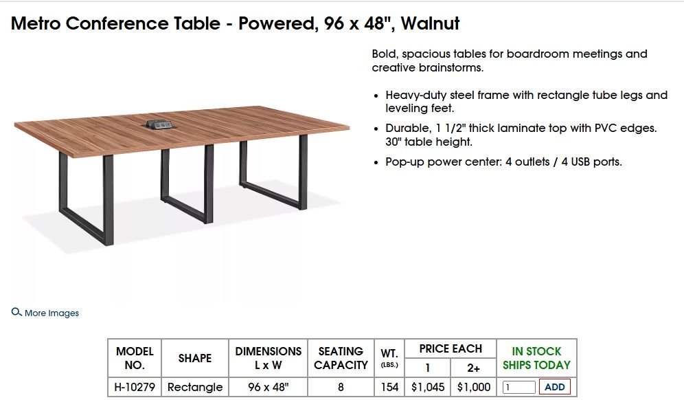 ULINE Metro Conference Table - Powered, 96 × 48", Walnut