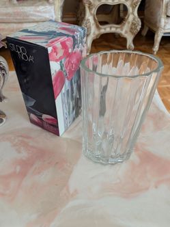 Studio Nova Clear Ribbed Glass Vase 8.5" with Box