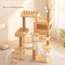 66.9" Modern Cat Tower, Wood Cat Tree Tower for Indoor Cats, Cat Treewith Sisal-Covered Scratching Posts and Top Perch, Cat Condo with Acrylic Hammock