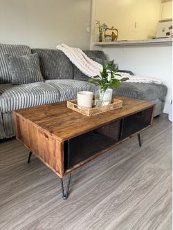 Rustic Wood Coffee Table with Storage Baskets