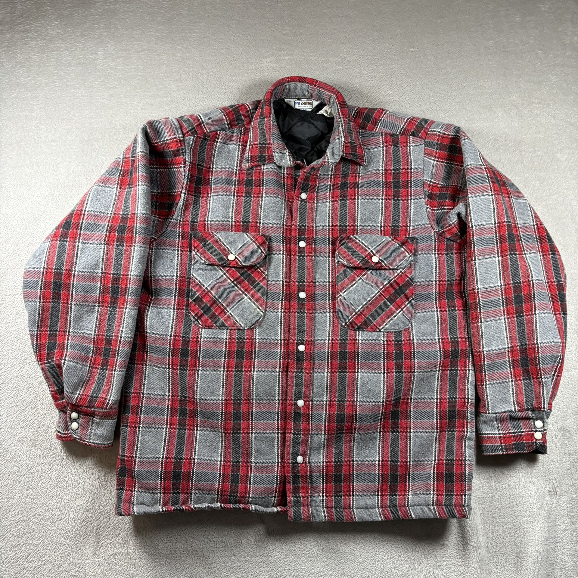 Vintage Five Brother Flannel Pearl Snap Shirt Men’s M Red Plaid 90s Heavy #3323