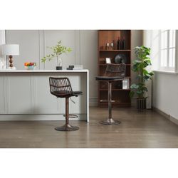 Set of 2 Rattan Bar Stool, 360 Swivel Bar Chair, Counter Height Chair with Footrest [NEW]