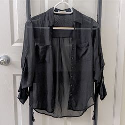 XS Express Women's Black Sheer Blouse with 2 Pockets