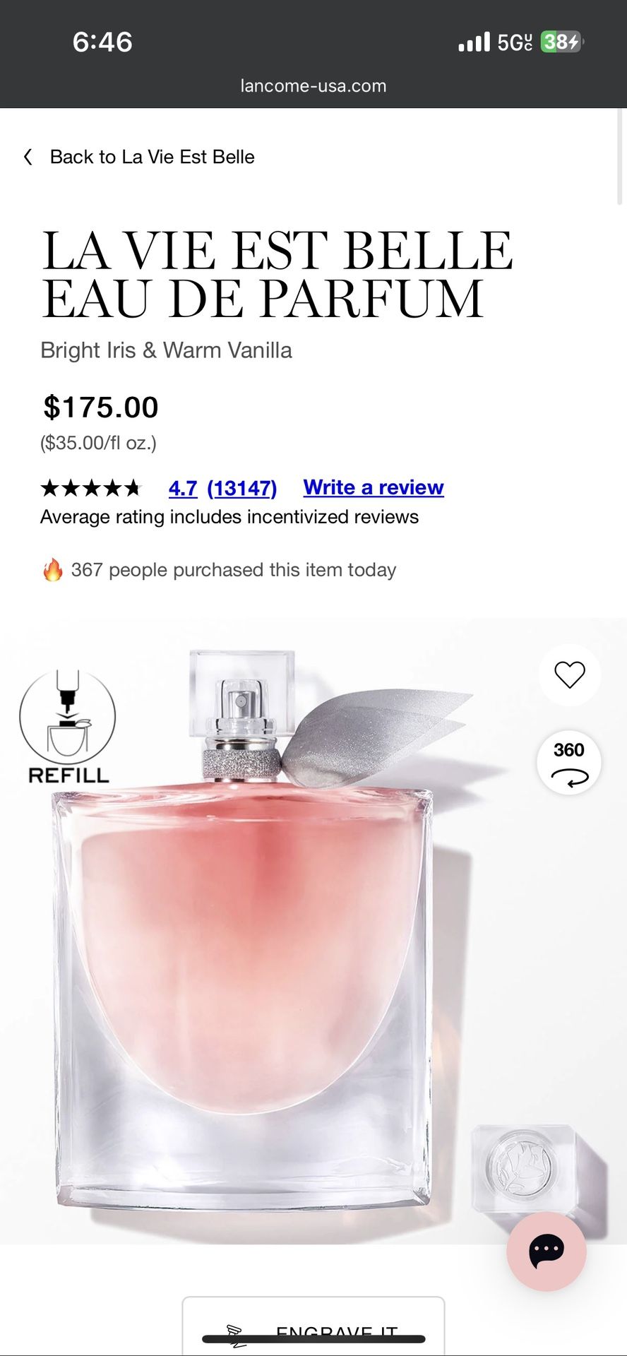 La Vie Est Belle - 5 Oz. New. No Box