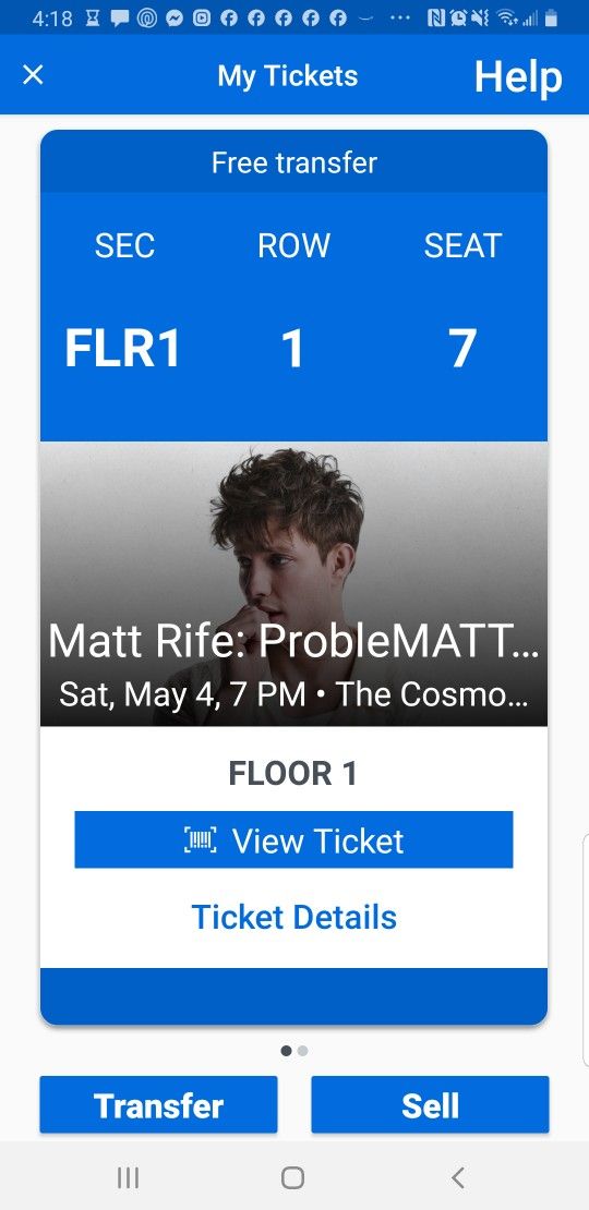 Matt Rife Tickets Saturday MAY 4TH 2 Tickets Front Row $400 Each =$800 Total