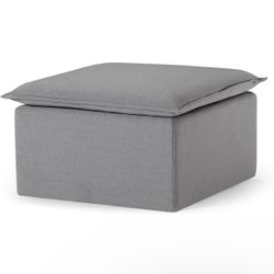 Large Square Rustic Upholstered Ottoman, Cushioned Footrest for Living Room Couch, Chair,Grey
