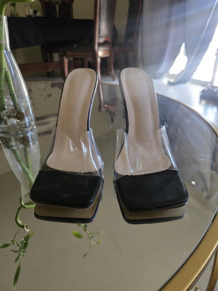 Black And Clear Strap Heels