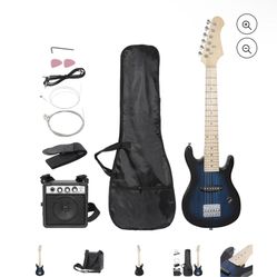 30" Electric Guitar + 5 Watt Amp + Gig Bag Case + Guitar Strap Beginners Blue
