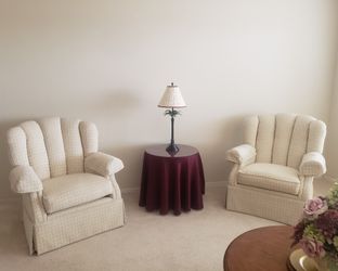 Vintage 1990's La-z-boy Stationary Footed Cream Fabric Armchairs Set of 2 NEVER USED!