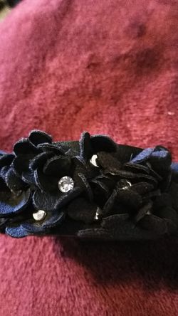 Silver Studded Black Flower Snap Bracelet