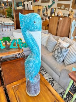 New large handcrafted carved pelican on post