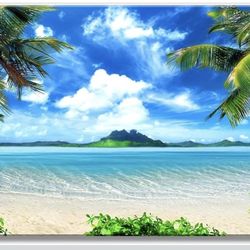 39”x20”  Canvas Wall Art Hawaii Sea Waves Coconut Trees on Sands Beach Seascape Scenery Painting Nature Picture Ocean Wall Decor 39”x20”
