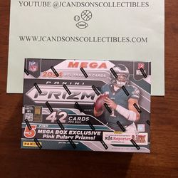 New Factory Sealed 2024 Panini Prizm NFL Mega Box. Jayden Daniel’s Rookie Chase