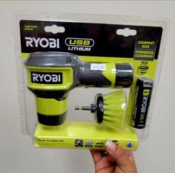 RYOBI USB Lithium Power Scrubber Kit. This kit has a compact size and offers powerful cleaning. It is water resistant. Great for cleaning tile, granit