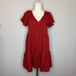 Old Navy V-Neck Tiered Mini Dress - Deep Red