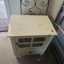 Cream Cabinet End Table with Glass Door & Drawer