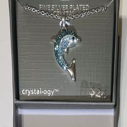 Blue-Silver Tone Dolphin with Chain