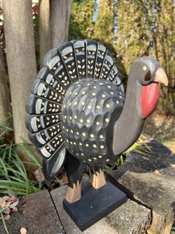 16” Hand Carved & Painted Wood Turkey-Vintage Thanksgiving