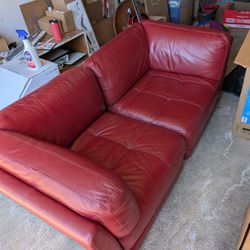 Cool Red Sofa/ Chairs No Rips Or Tears .Leather Made In Italy