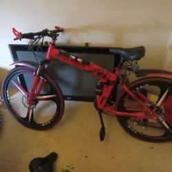 Red Folding Bicycle With Helmet 