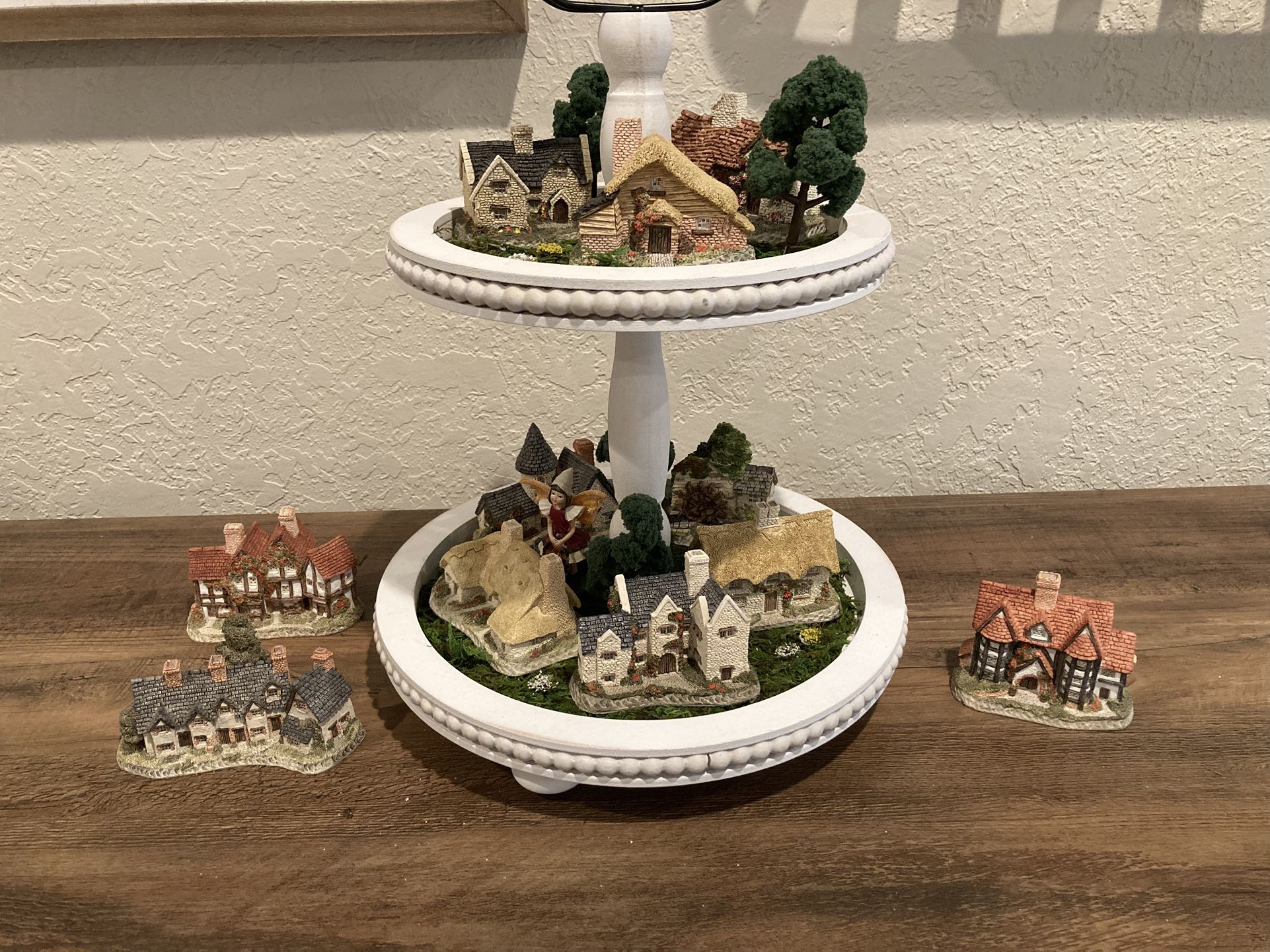 Miniature English Cottage Easter Spring Fairy Garden Tier Tray Display David Winter Collection