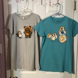 Girls Size Medium Lot of 2 Short Sleeve Lightweight Tshirts.  Theme Star Wars.  Preowned Good Condition .  Smoke free home    
