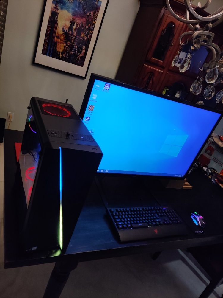 Gaming PC Setup with 39" Monitor Keyboard, Mouse, Intel i5 6500, 16GB RAM, AMD RX 570 GPU, 256GB SSD, 3TB HDD, WiFi